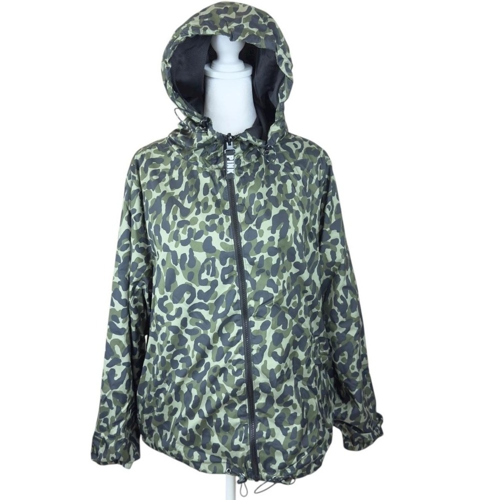 PINK Victoria's Secret Jacket Womens XS Camo Hooded Windbreaker Leopard